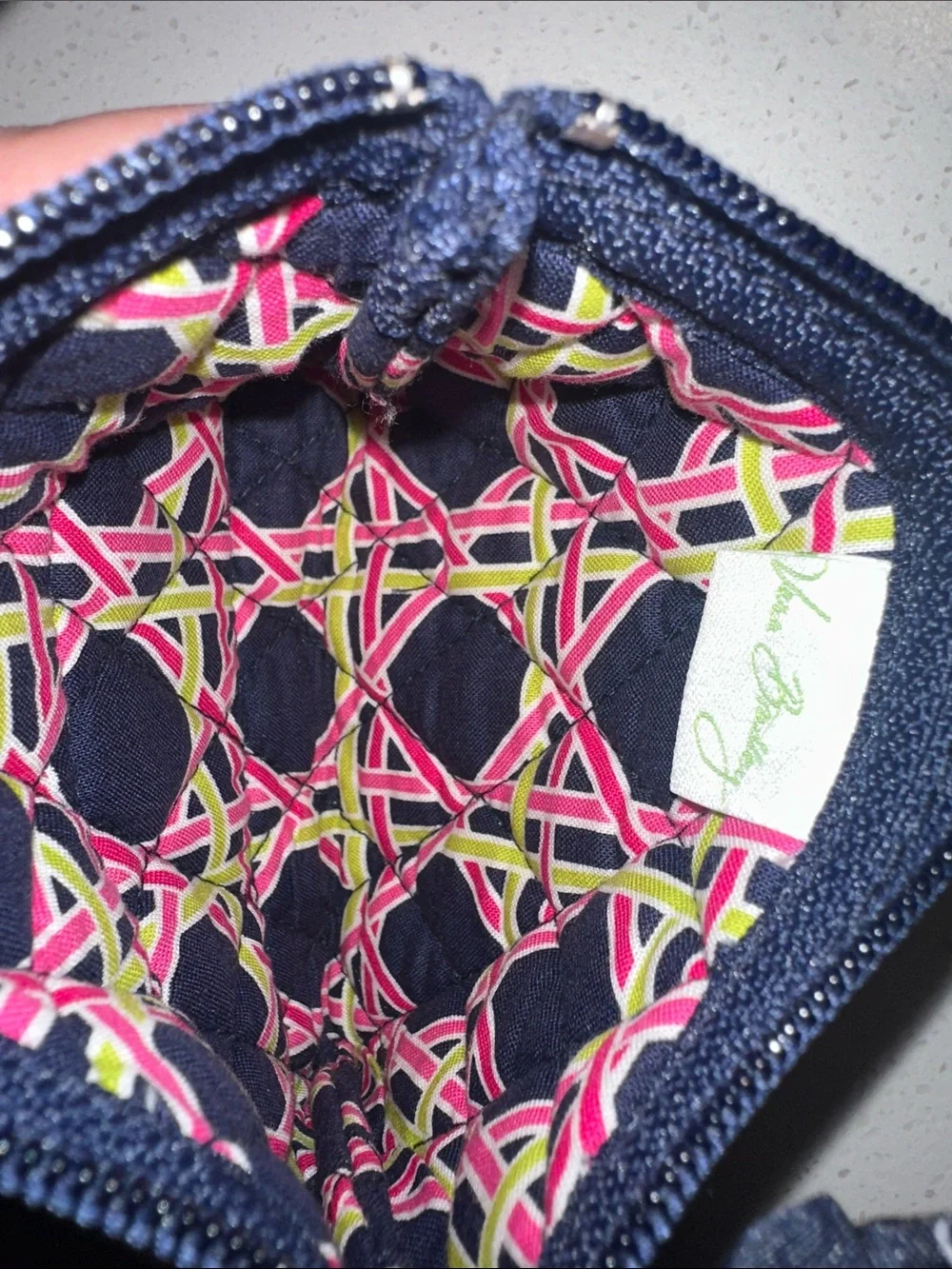 Vera Bradley Navy Quilted Coin Pouch with Pink & Teal Floral - Picture 3 of 3